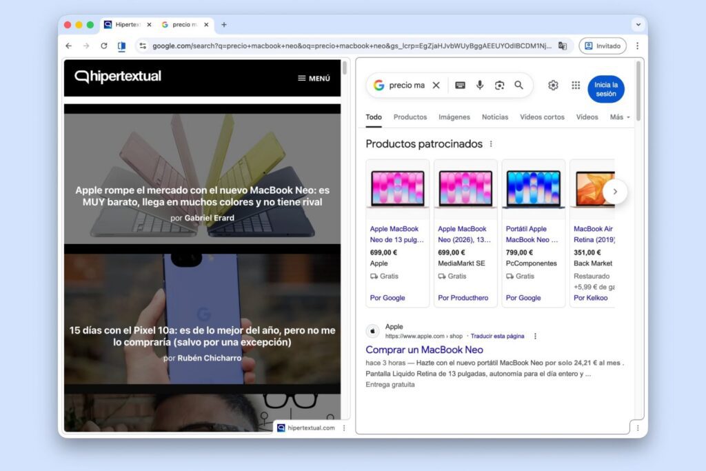 Cómo funciona la pantalla dividida de Google Chrome para ver dos páginas a la vez en una misma ventana